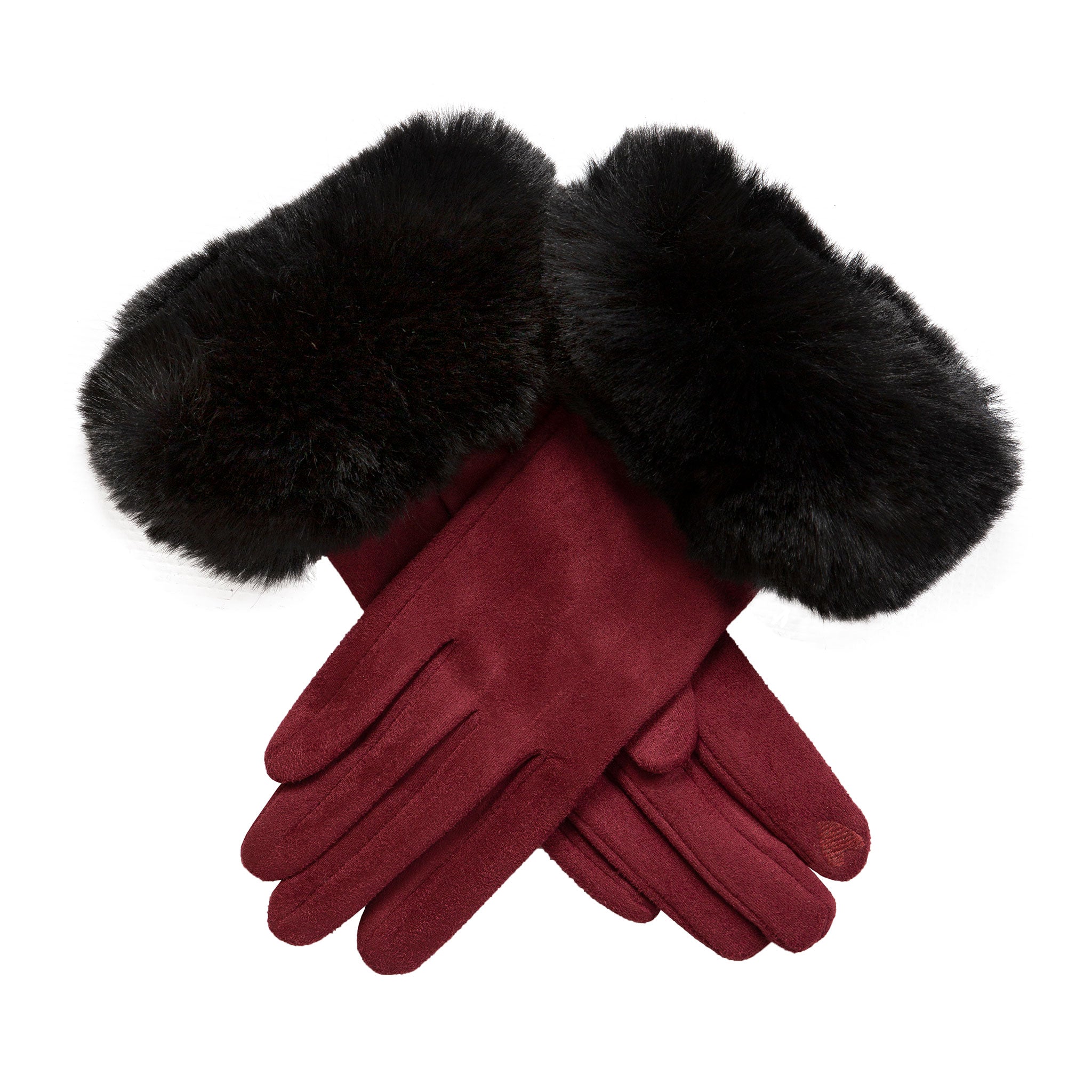 Suede gloves deals with fur trim