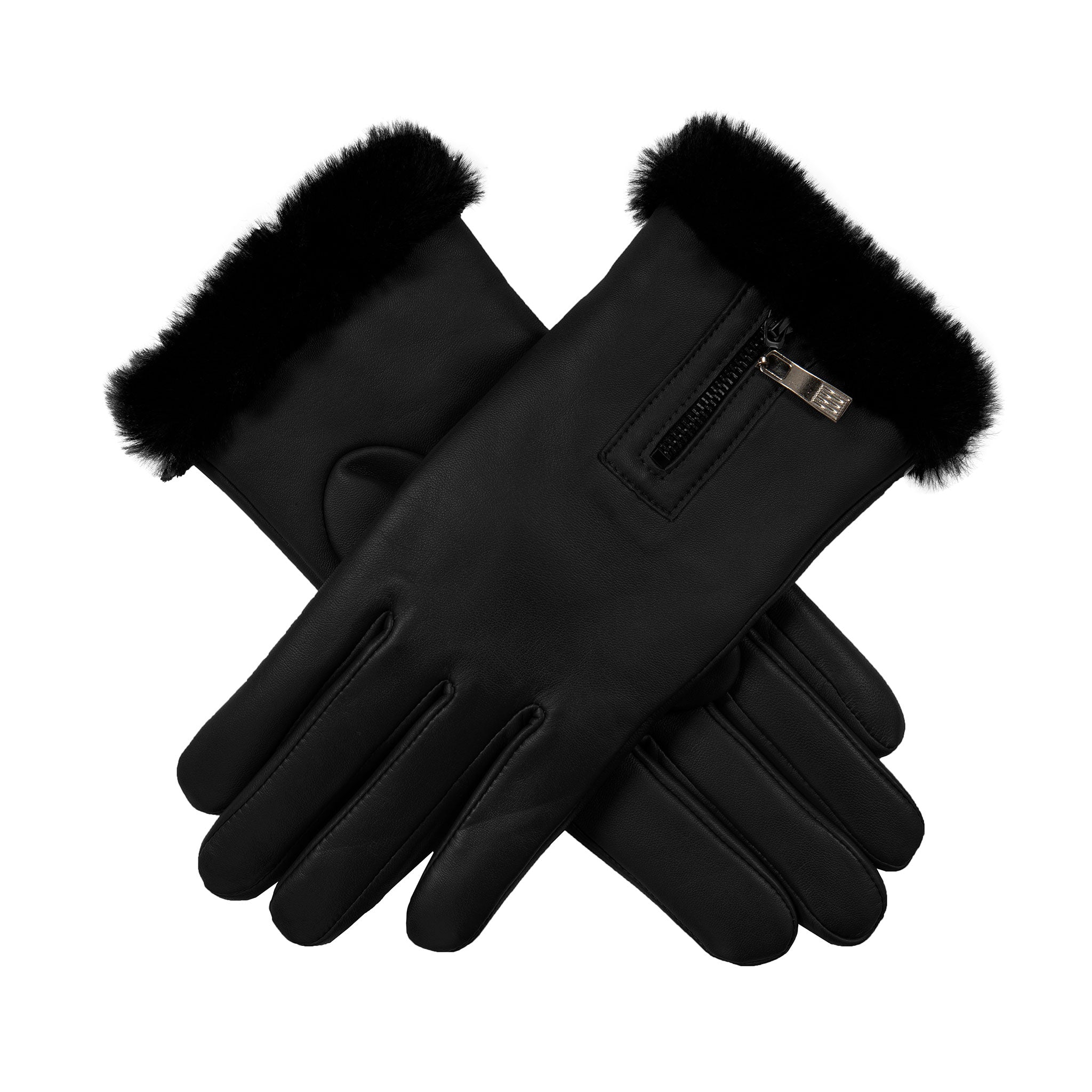 Womens fur lined black leather deals gloves