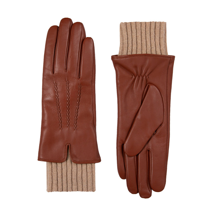 Rare Vintage Stretchies Italian Leather and Wool Opera Gloves - Brown Cable Knit Wool Backs with Soft Leather Palms