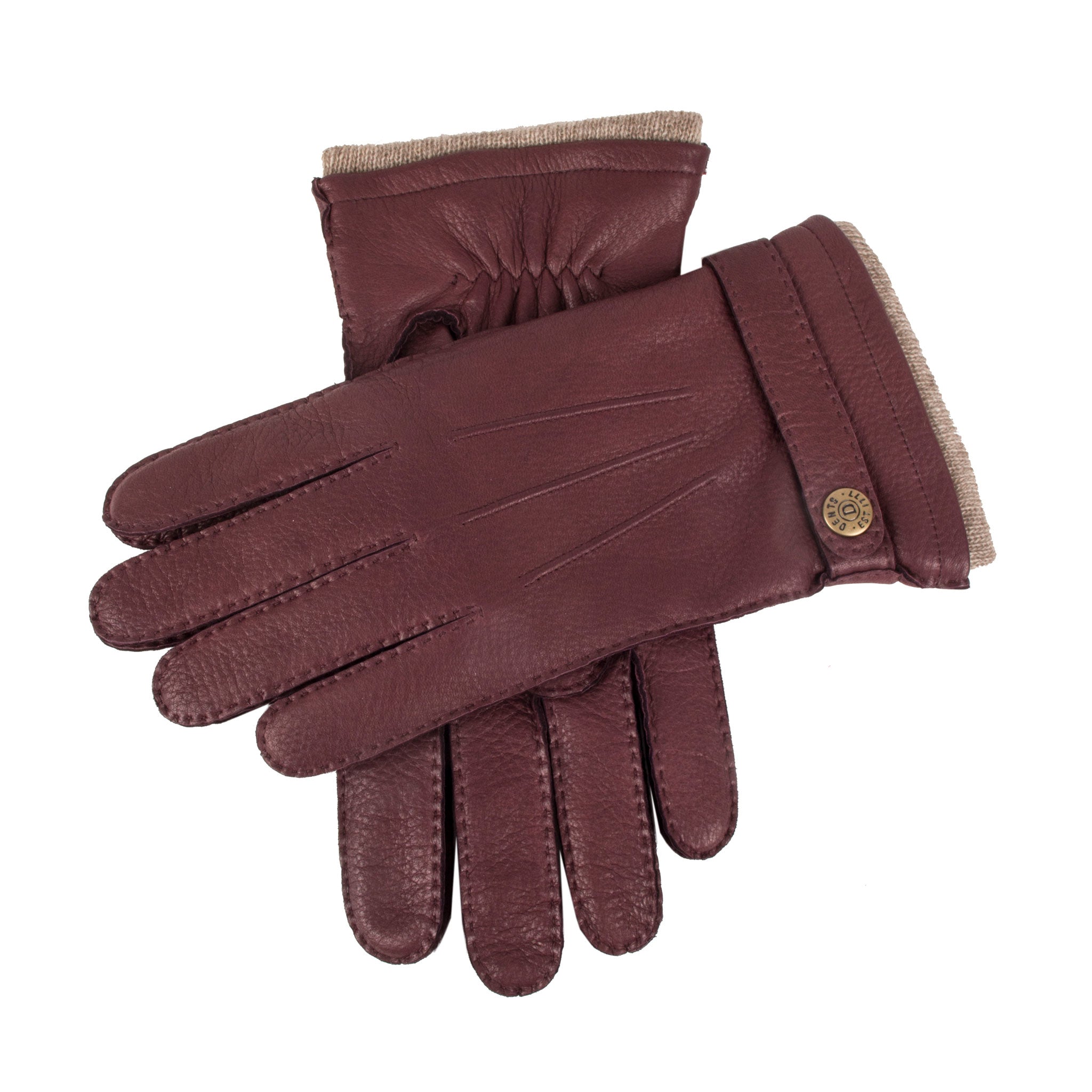 Men's Handsewn Three-Point Cashmere-Lined Deerskin Leather Gloves with  Cashmere CuffsCLARET / 7.5