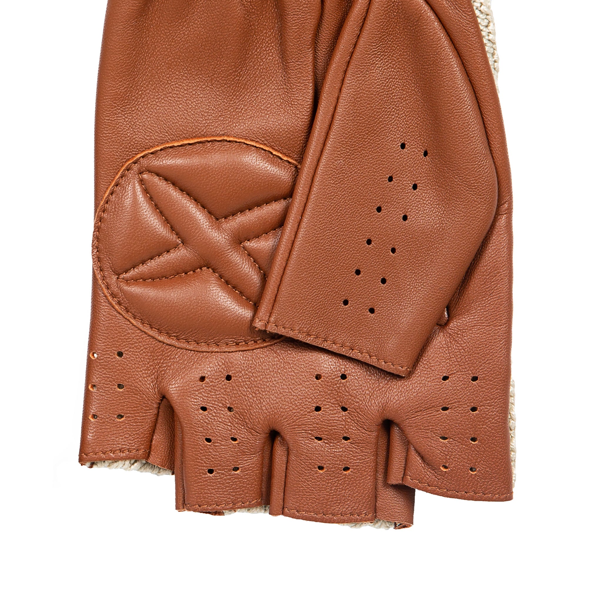 Men's selling FINGERLESS Gloves - BROWN - hairsheep suede-nappa leather