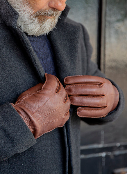 Men's Three-Point Cashmere-Lined Deerskin Leather Gloves | Dents