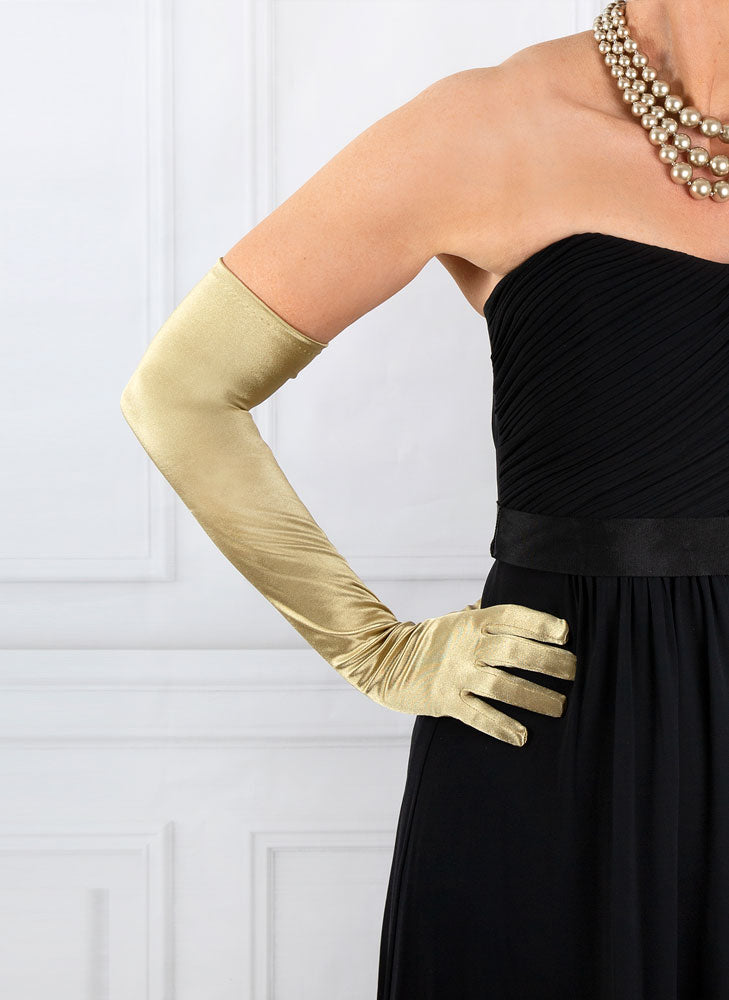 Long gold shop evening gloves