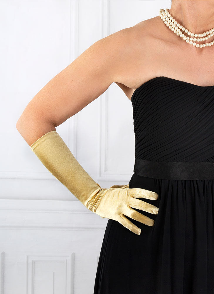 Long gold satin clearance gloves