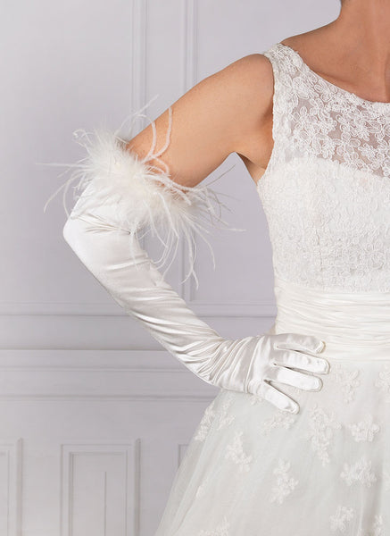  BABEYOND Long Satin Opera Gloves - Pageant Feather