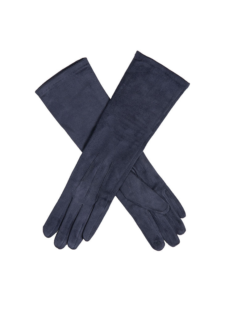 Women’s Touchscreen Long Below-Elbow Velour-Lined Faux Suede Gloves - Navy  / One