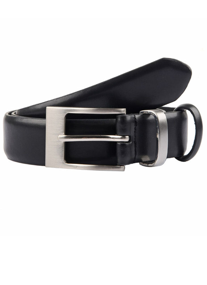Men's Slim Lined Leather Belt with Brushed Nickel Buckle | Dents