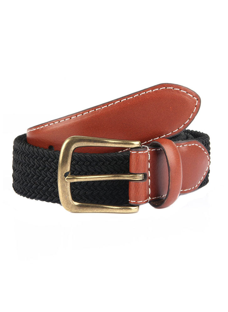 Men s Woven Stretch Belt with Antique Brushed Gold BuckleBLACK S